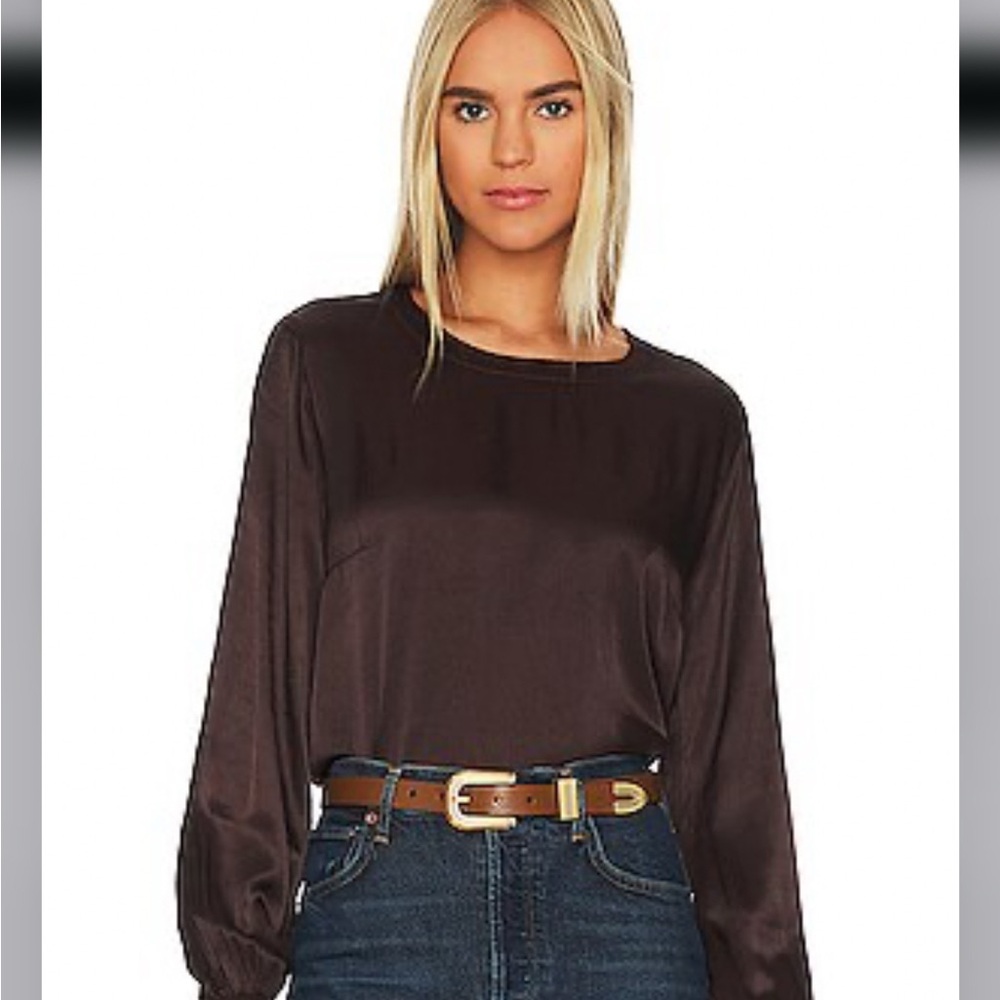 LA Made NWT Tinsley Silky Blouse in Mahogany